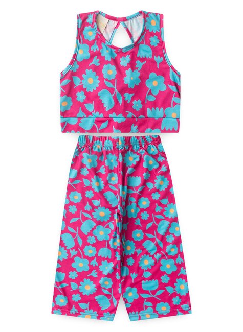 Conjunto Verão Menina Pink Cropped Com Amarração nas Costas e